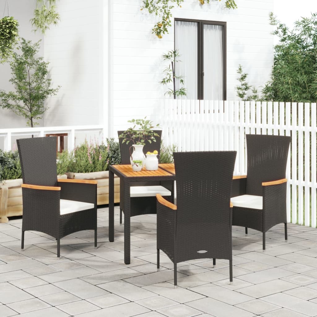 Set da Pranzo da Giardino 5 pz Nero con Cuscini in Polyrattan - homemem39
