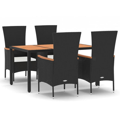 Set da Pranzo da Giardino 5 pz Nero con Cuscini in Polyrattan - homemem39