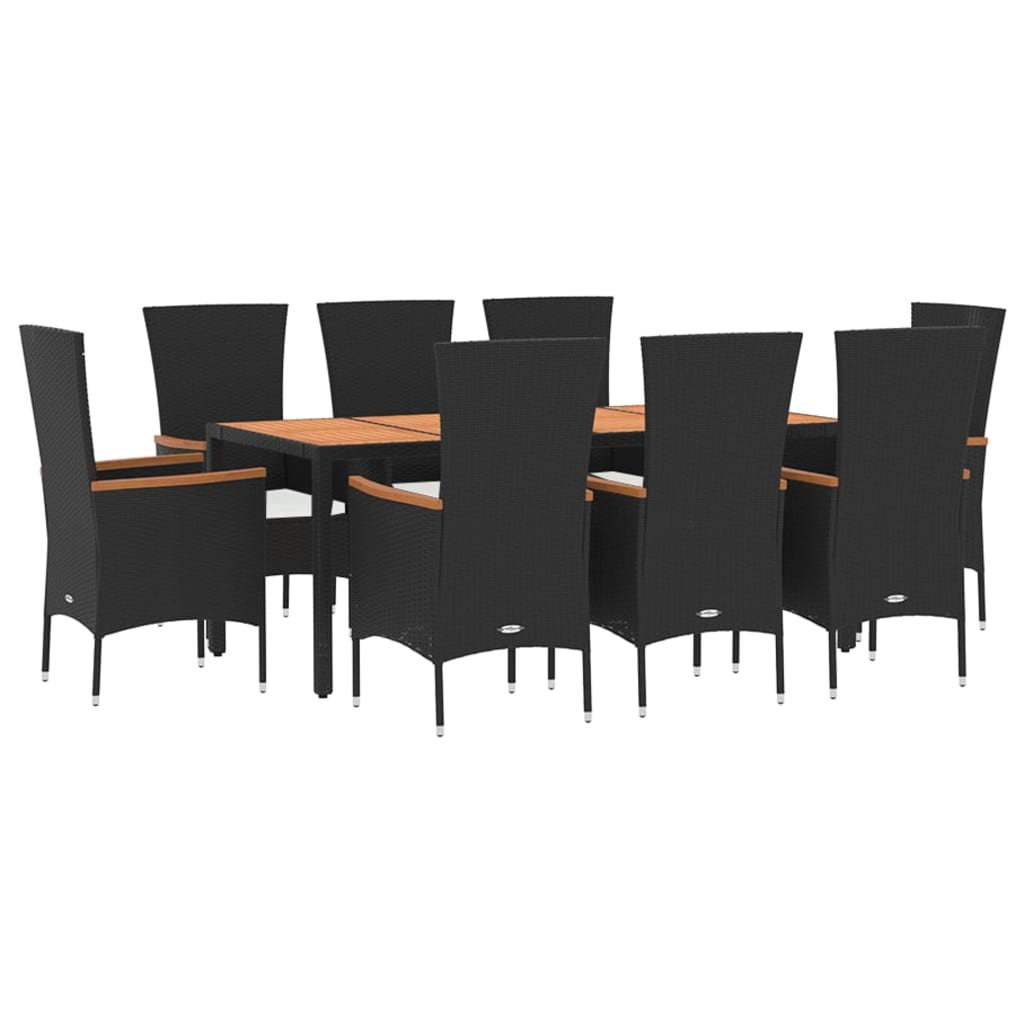 Set da Pranzo da Giardino 9 pz con Cuscini Nero in Polyrattan - homemem39