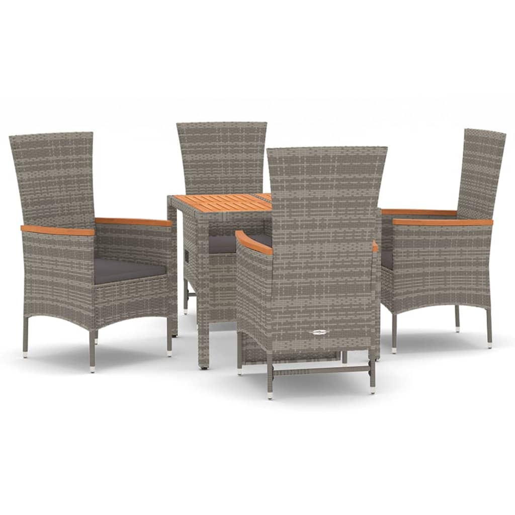 Set da Pranzo da Giardino 5 pz con Cuscini in Polyrattan Grigio | homemem39