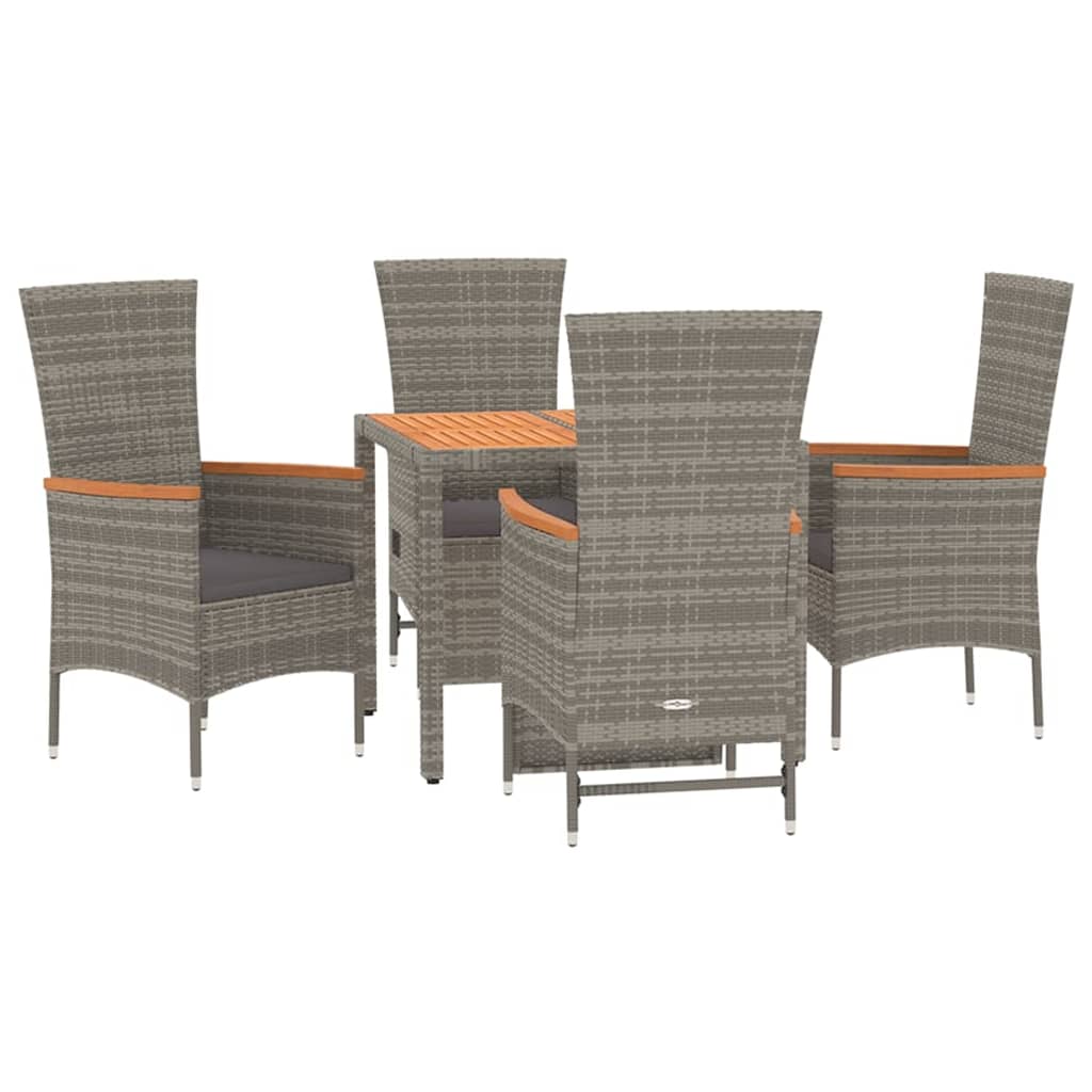 Set da Pranzo da Giardino 5 pz con Cuscini in Polyrattan Grigio | homemem39