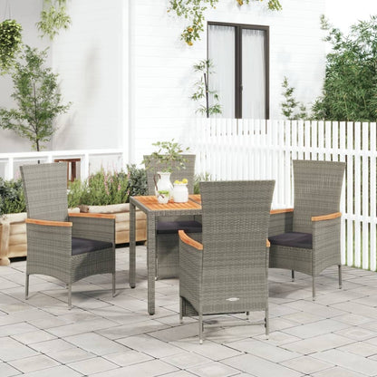 Set da Pranzo da Giardino 5 pz con Cuscini in Polyrattan Grigio | homemem39