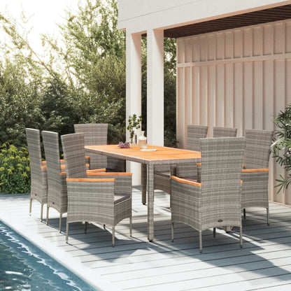 Set da Pranzo da Giardino 9 pz con Cuscini in Polyrattan Grigio | homemem39