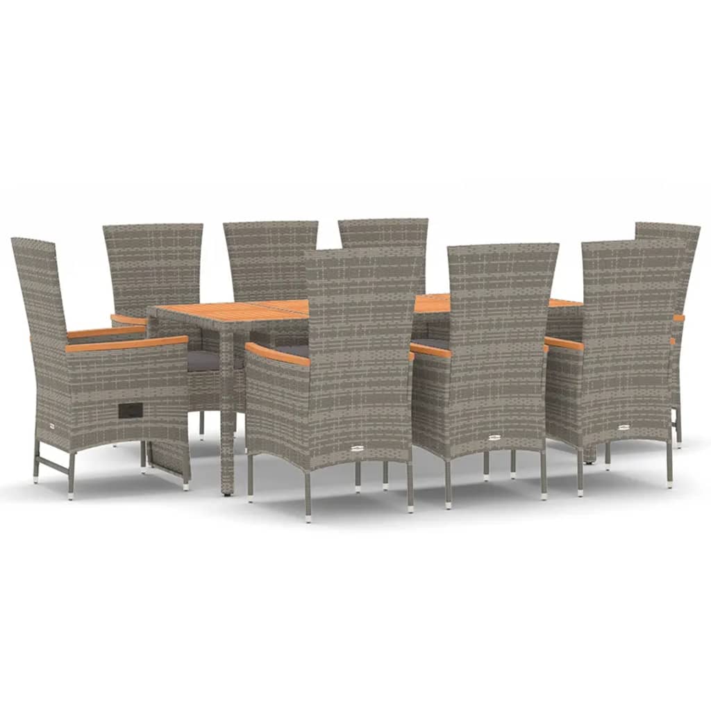 Set da Pranzo da Giardino 9 pz con Cuscini in Polyrattan Grigio | homemem39