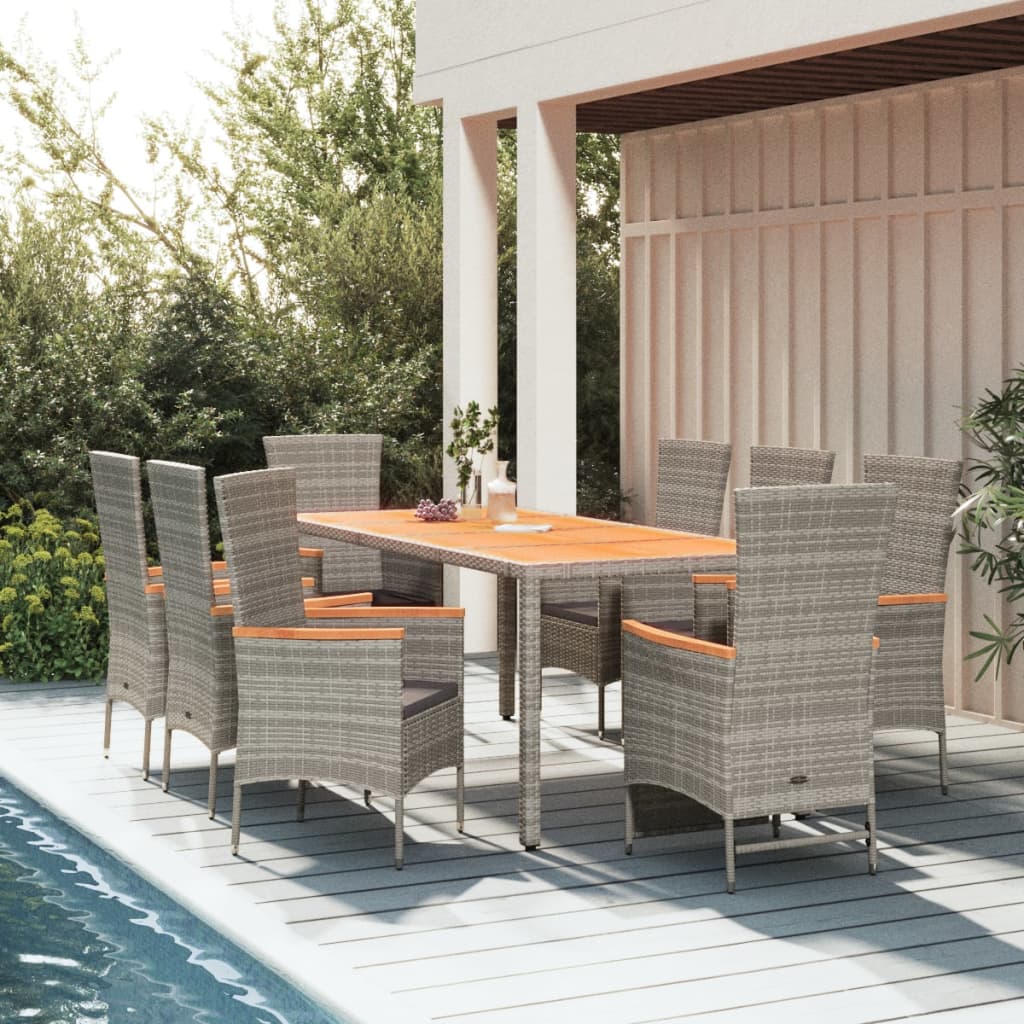 Set da Pranzo da Giardino 9 pz con Cuscini in Polyrattan Grigio | homemem39
