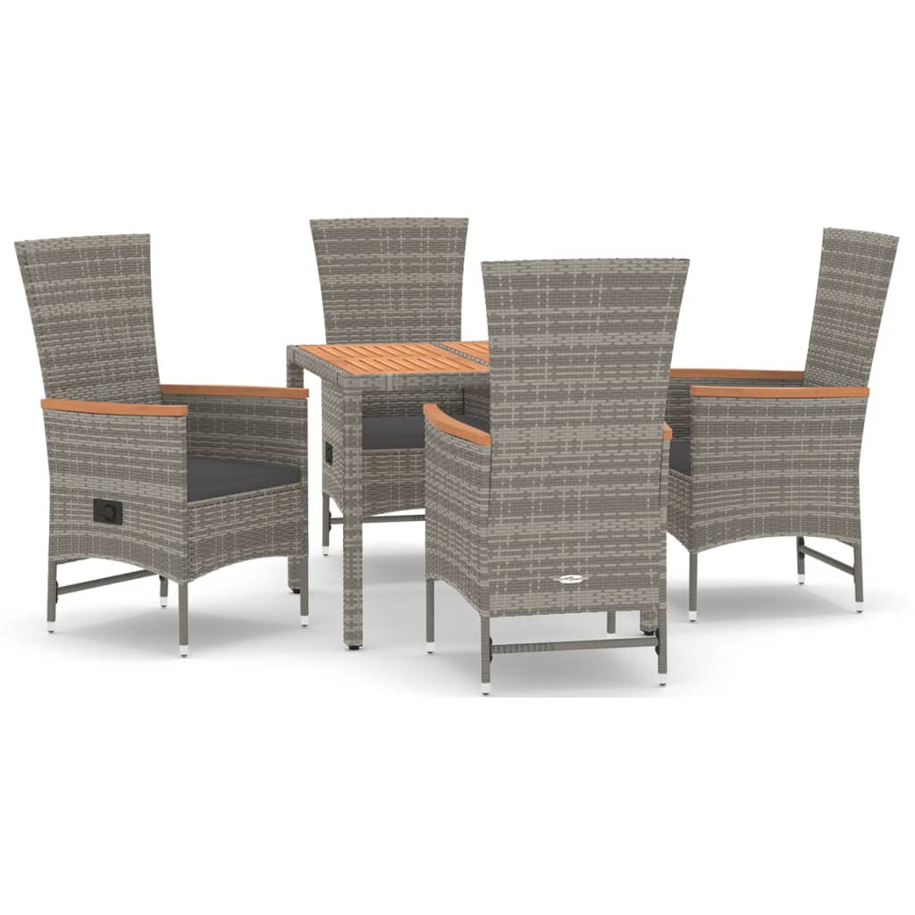 Set da Pranzo da Giardino 5 pz con Cuscini in Polyrattan Grigio | homemem39