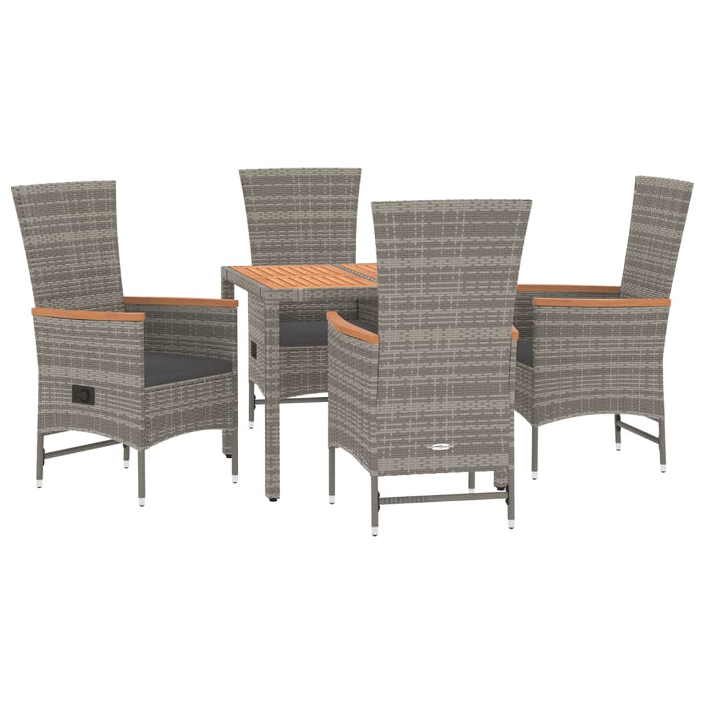 Set da Pranzo da Giardino 5 pz con Cuscini in Polyrattan Grigio | homemem39