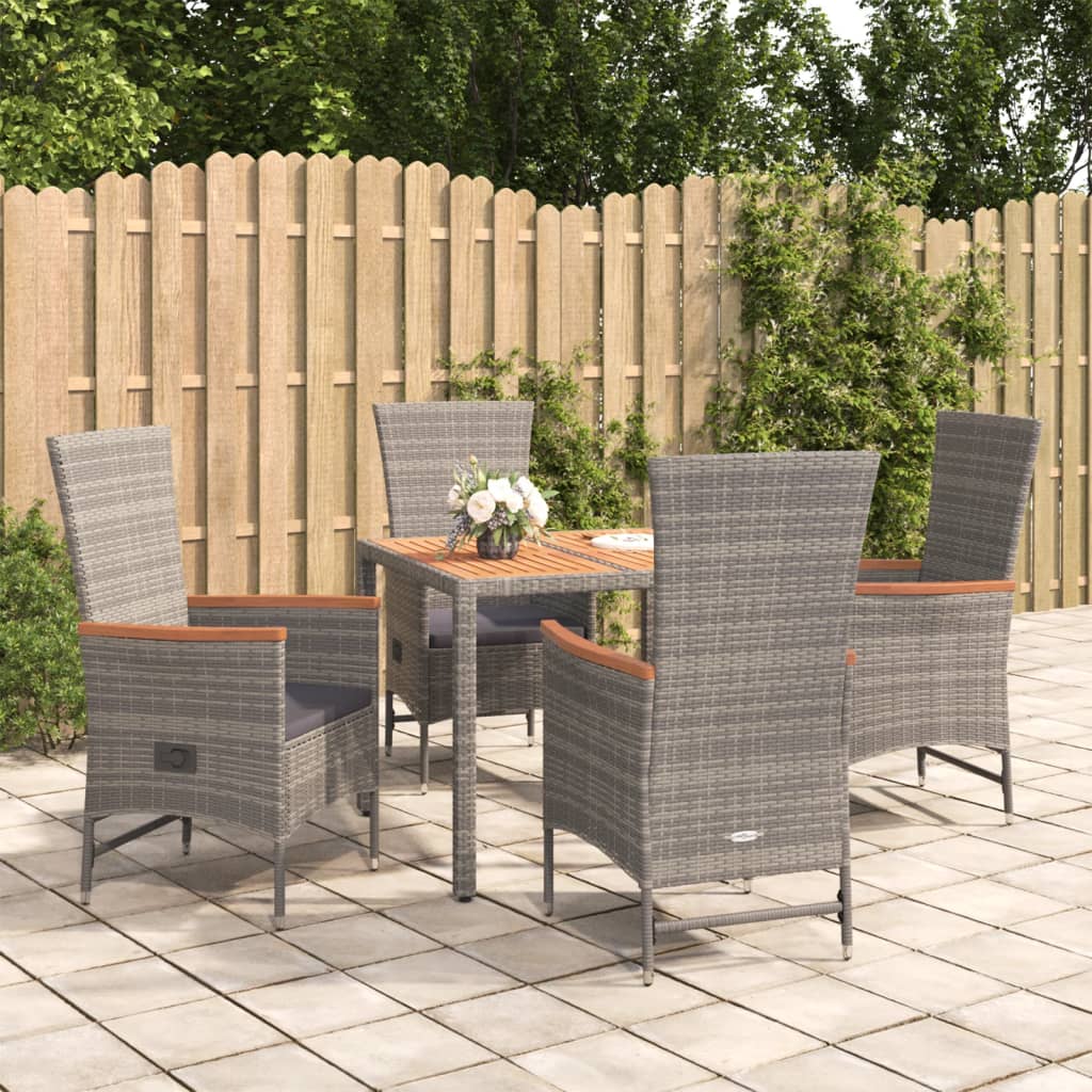 Set da Pranzo da Giardino 5 pz con Cuscini in Polyrattan Grigio | homemem39