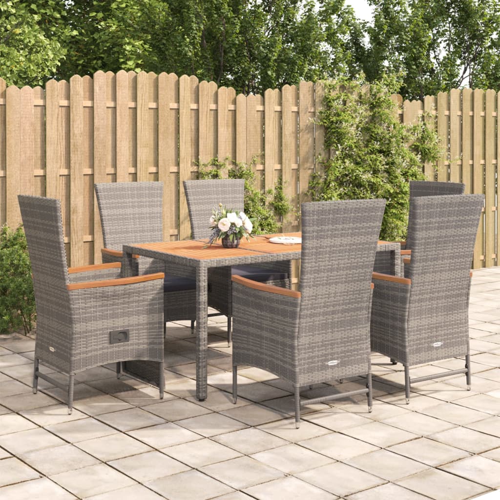 Set da Pranzo da Giardino 7 pz con Cuscini in Polyrattan Grigio | homemem39