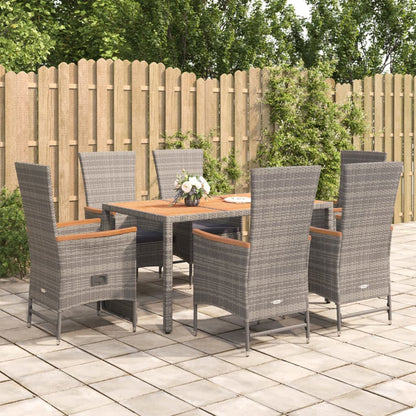 Set da Pranzo da Giardino 7 pz con Cuscini in Polyrattan Grigio | homemem39
