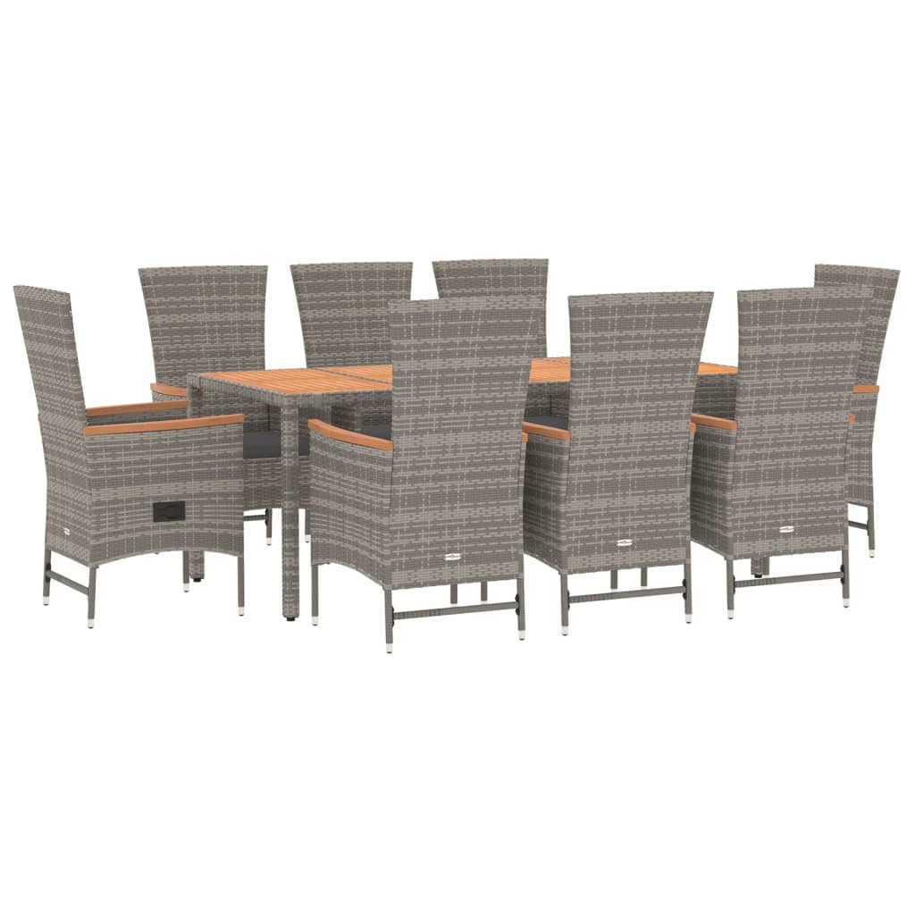 Set da Pranzo da Giardino 9 pz con Cuscini in Polyrattan Grigio - homemem39
