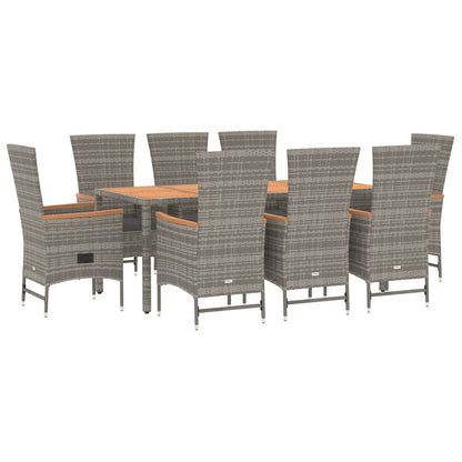 Set da Pranzo da Giardino 9 pz con Cuscini in Polyrattan Grigio - homemem39