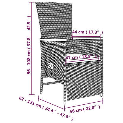 Set da Pranzo da Giardino 3 pz con Cuscini in Polyrattan Grigio | homemem39