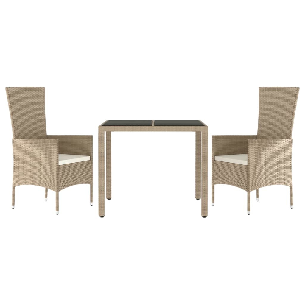 Set da Pranzo da Giardino 3 pz con Cuscini Beige in Polyrattan - homemem39