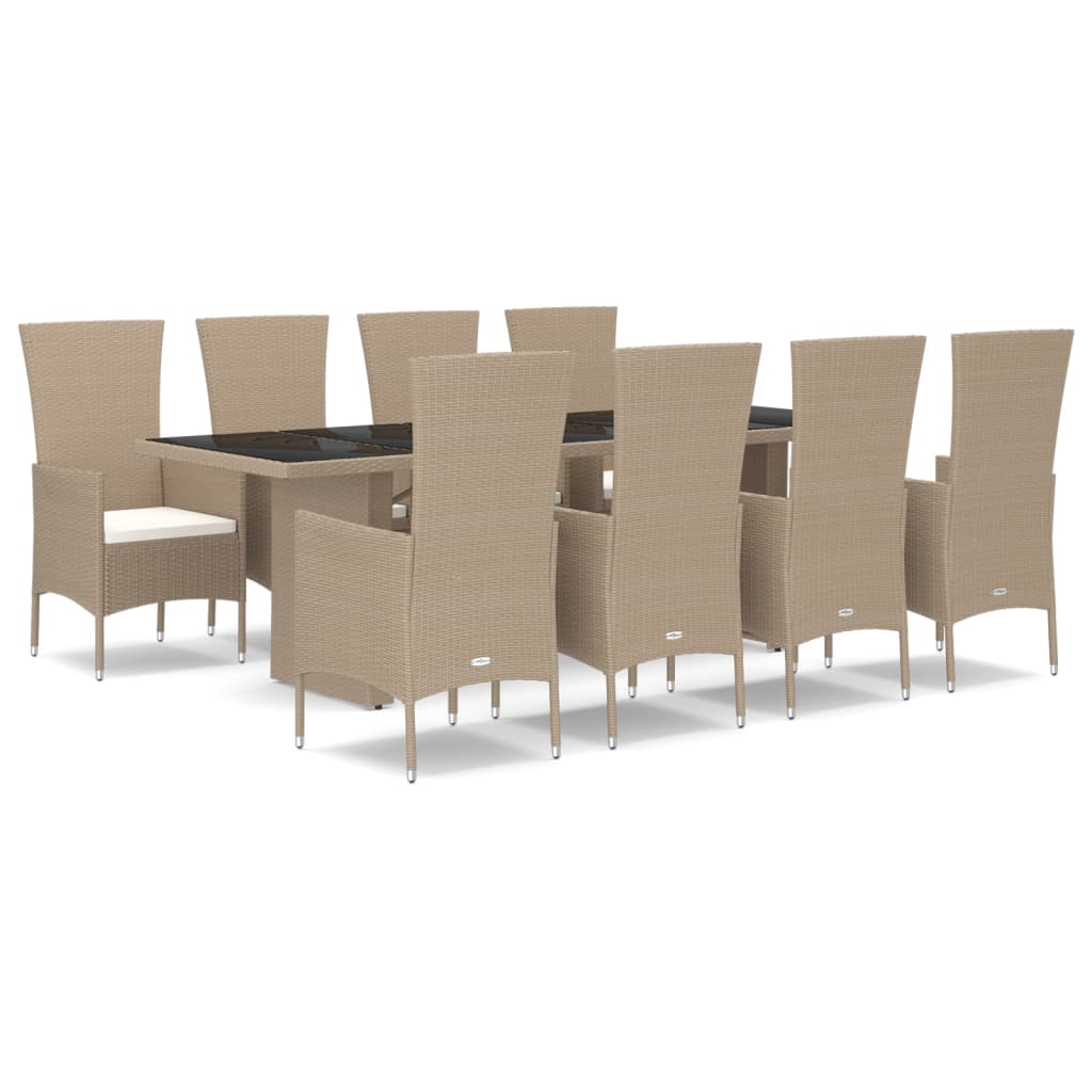 Set da Pranzo da Giardino 9 pz con Cuscini Beige in Polyrattan | homemem39