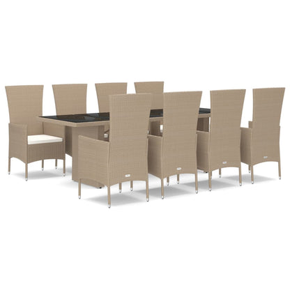 Set da Pranzo da Giardino 9 pz con Cuscini Beige in Polyrattan | homemem39