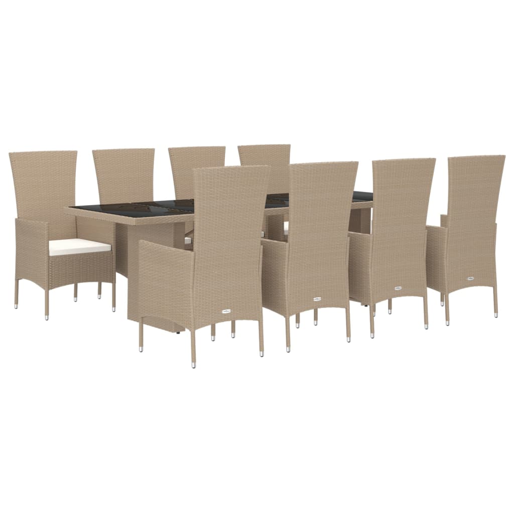 Set da Pranzo da Giardino 9 pz con Cuscini Beige in Polyrattan | homemem39