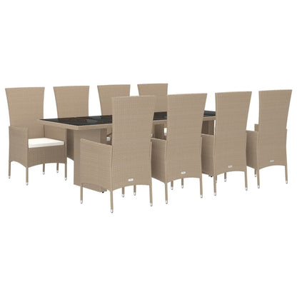 Set da Pranzo da Giardino 9 pz con Cuscini Beige in Polyrattan | homemem39