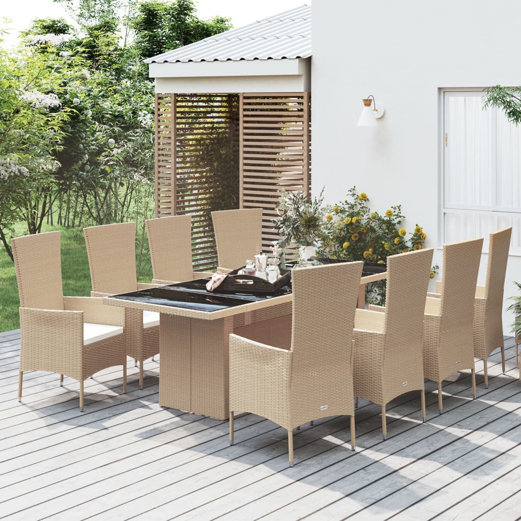 Set da Pranzo da Giardino 9 pz con Cuscini Beige in Polyrattan | homemem39