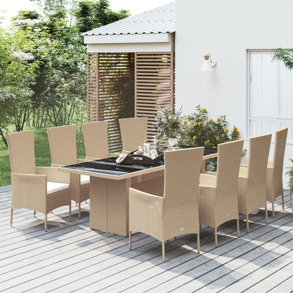 Set da Pranzo da Giardino 9 pz con Cuscini Beige in Polyrattan | homemem39