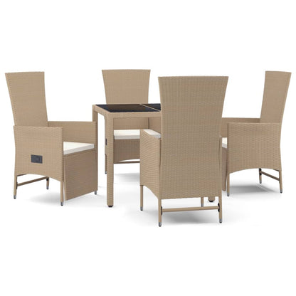 Set da Pranzo da Giardino 5 pz con Cuscini Beige in Polyrattan - homemem39