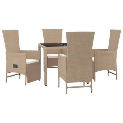 Set da Pranzo da Giardino 5 pz con Cuscini Beige in Polyrattan - homemem39