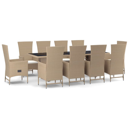 Set da Pranzo da Giardino 11 pz con Cuscini Beige in Polyrattan | homemem39