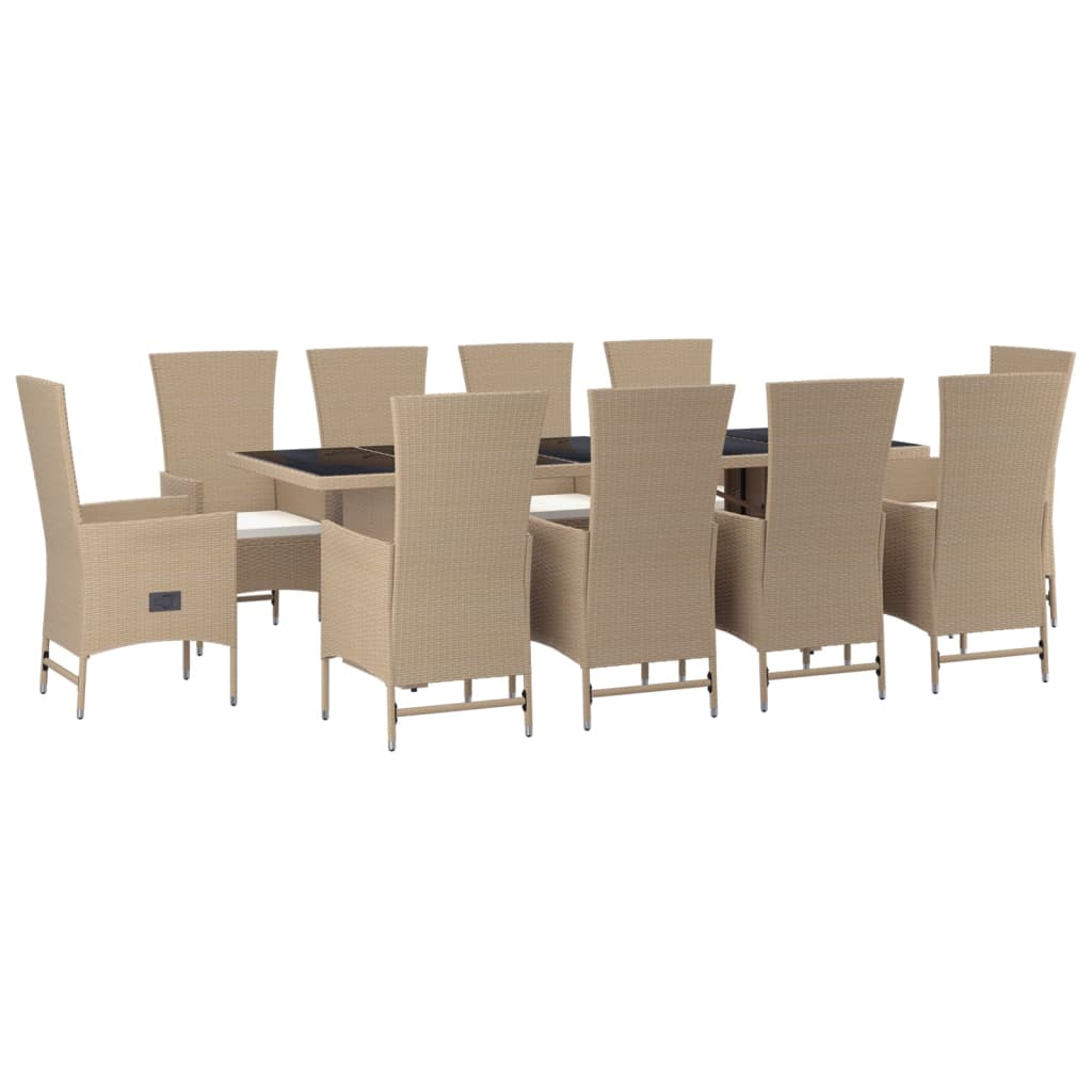 Set da Pranzo da Giardino 11 pz con Cuscini Beige in Polyrattan | homemem39