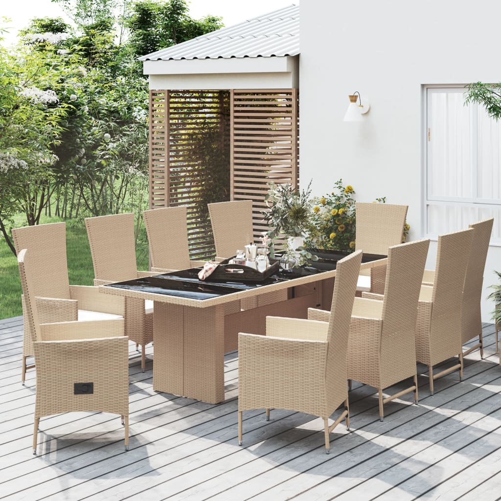Set da Pranzo da Giardino 11 pz con Cuscini Beige in Polyrattan | homemem39