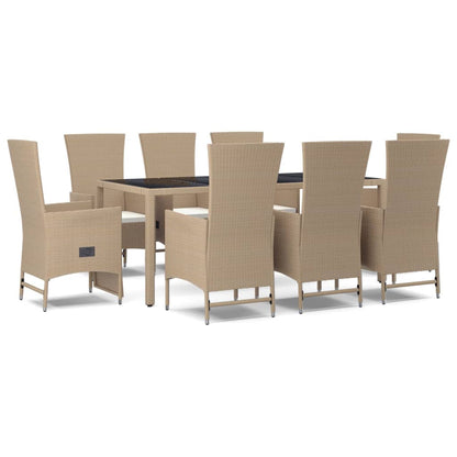 Set da Pranzo da Giardino 9 pz con Cuscini Beige in Polyrattan - homemem39