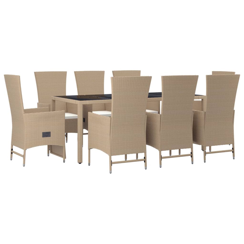 Set da Pranzo da Giardino 9 pz con Cuscini Beige in Polyrattan - homemem39