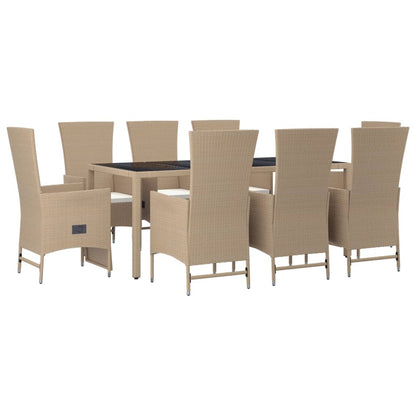 Set da Pranzo da Giardino 9 pz con Cuscini Beige in Polyrattan - homemem39