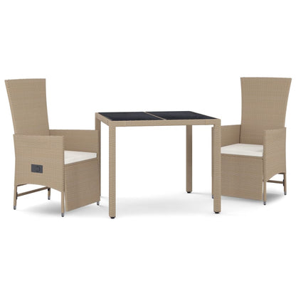 Set da Pranzo da Giardino 3 pz con Cuscini Beige in Polyrattan - homemem39