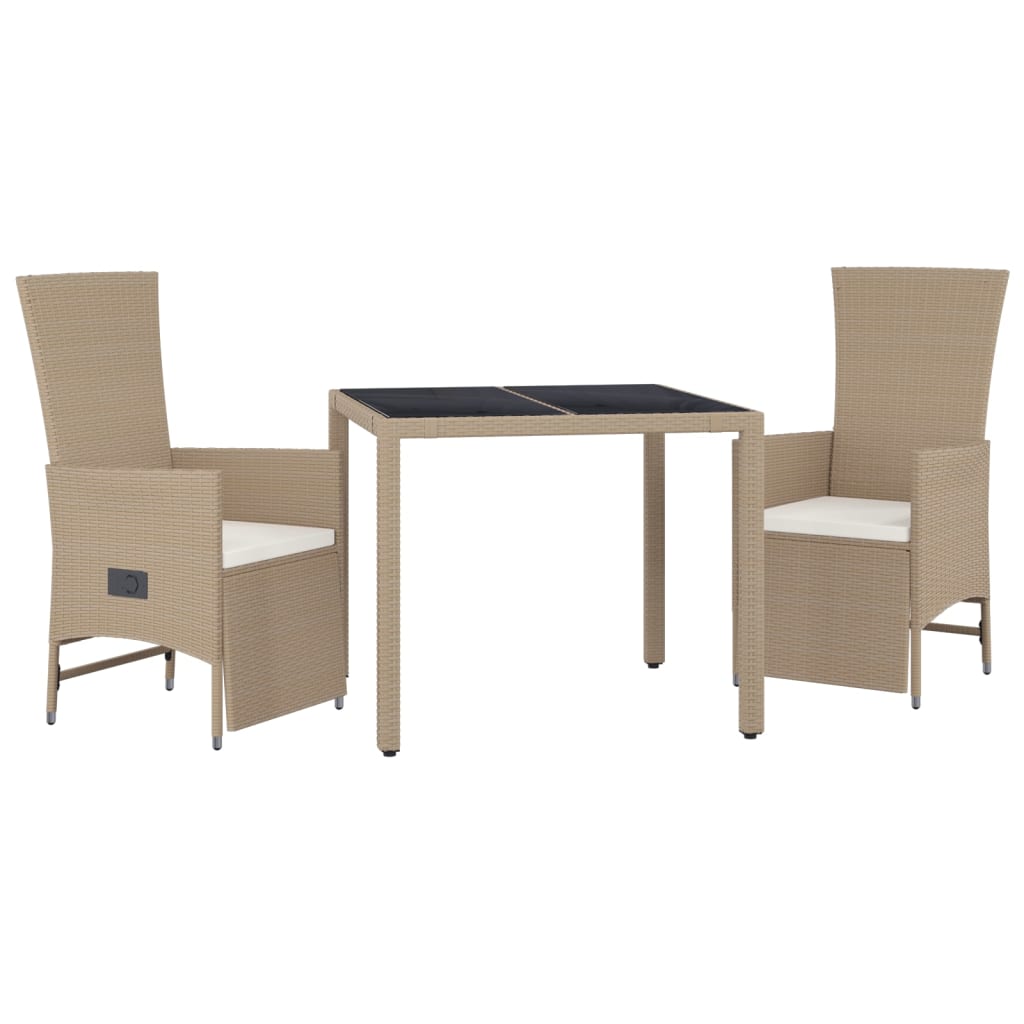 Set da Pranzo da Giardino 3 pz con Cuscini Beige in Polyrattan - homemem39