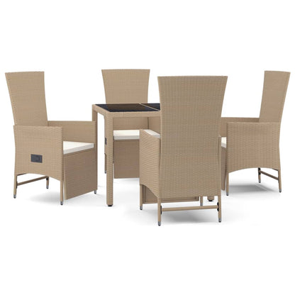Set da Pranzo da Giardino 5 pz con Cuscini Beige in Polyrattan - homemem39