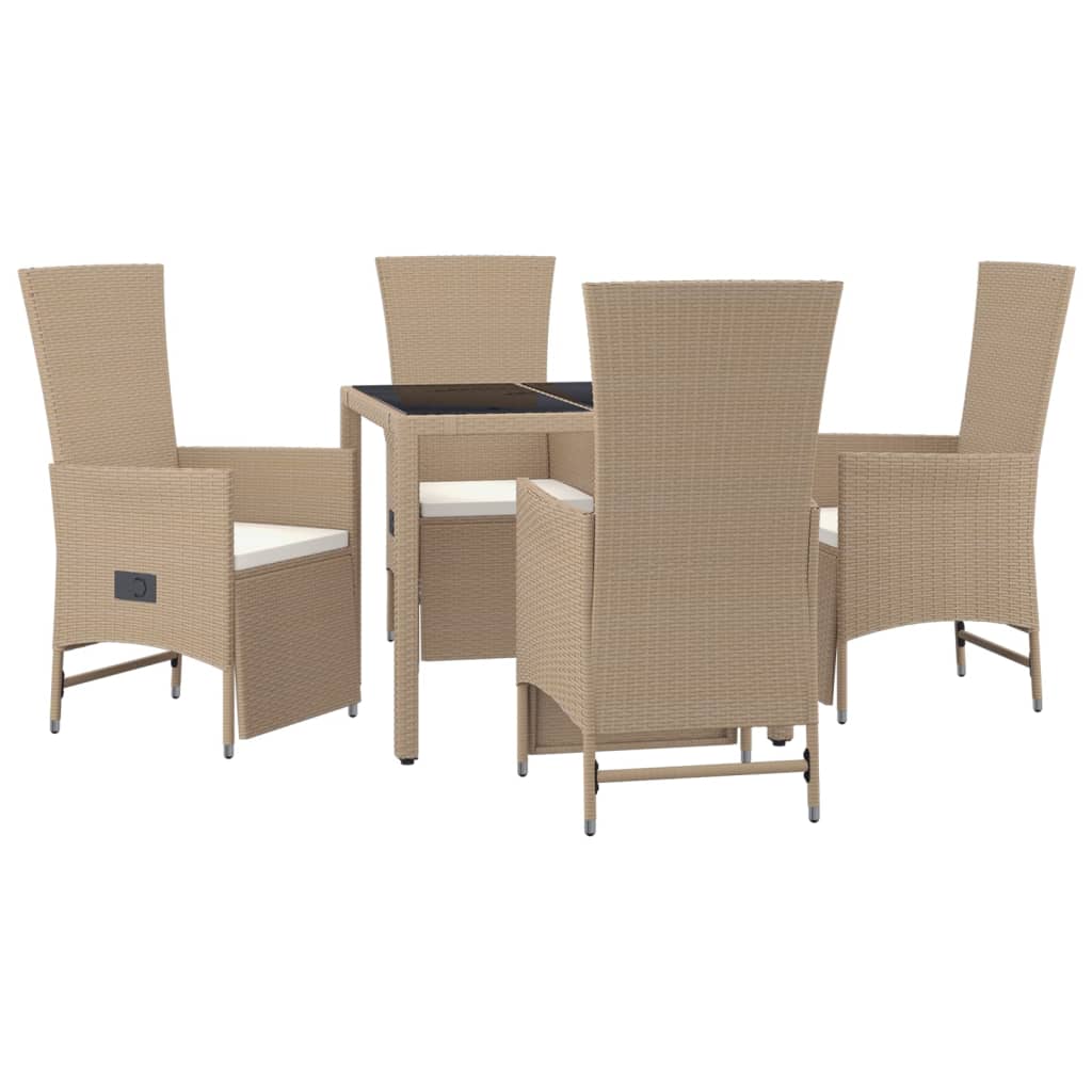 Set da Pranzo da Giardino 5 pz con Cuscini Beige in Polyrattan - homemem39