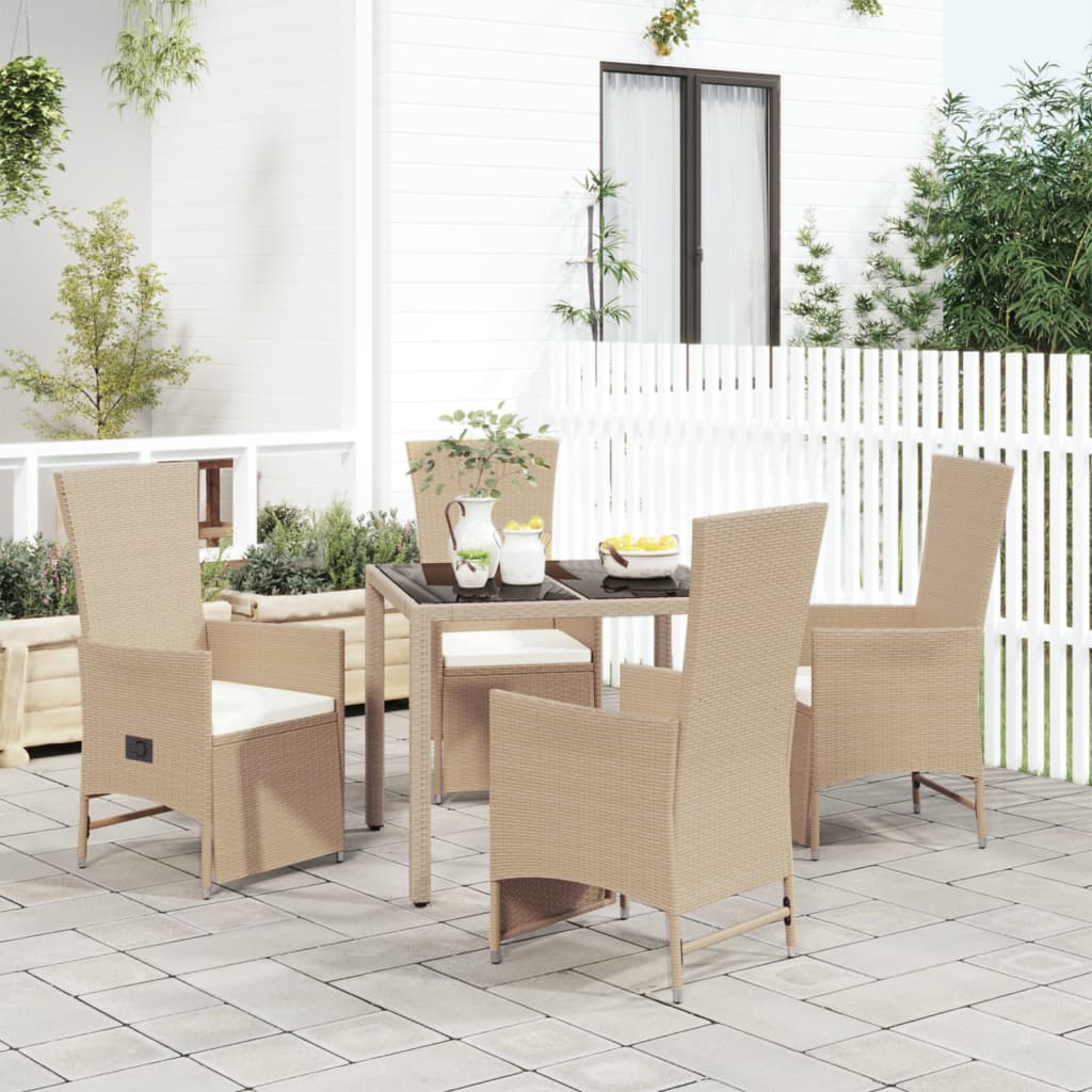 Set da Pranzo da Giardino 5 pz con Cuscini Beige in Polyrattan - homemem39