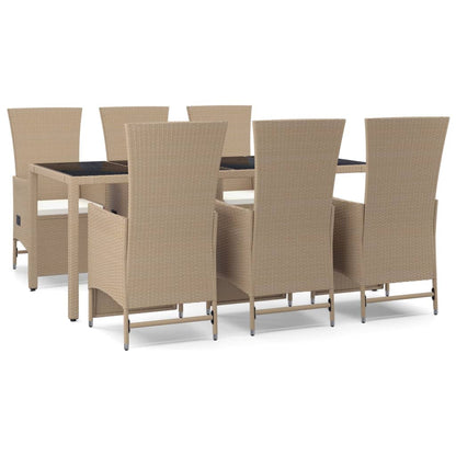 Set da Pranzo da Giardino 7 pz con Cuscini Beige in Polyrattan - homemem39