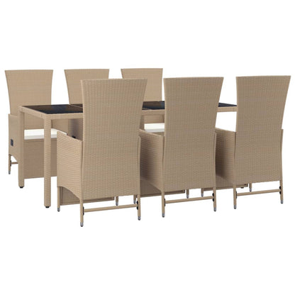 Set da Pranzo da Giardino 7 pz con Cuscini Beige in Polyrattan - homemem39
