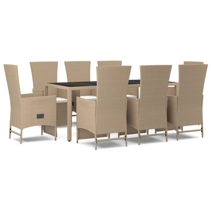 Set da Pranzo da Giardino 9 pz con Cuscini Beige in Polyrattan - homemem39