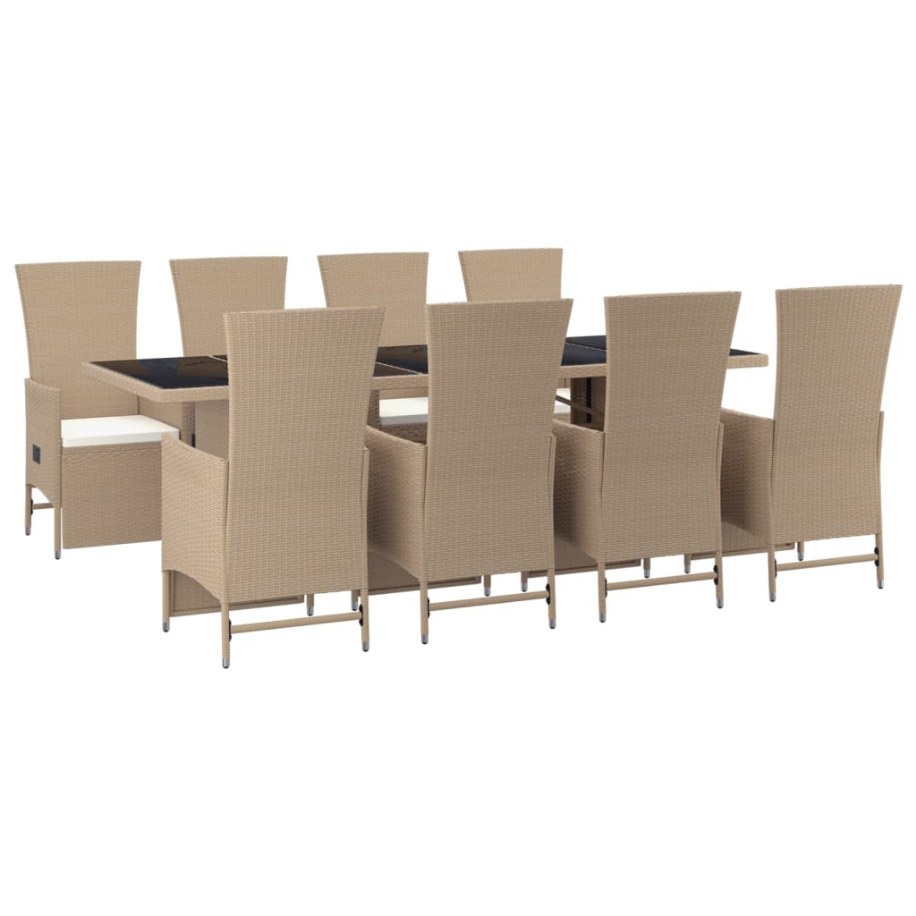 Set da Pranzo da Giardino 9 pz con Cuscini Beige in Polyrattan - homemem39