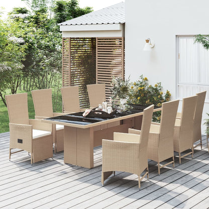 Set da Pranzo da Giardino 9 pz con Cuscini Beige in Polyrattan - homemem39