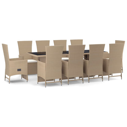 Set da Pranzo da Giardino 11 pz con Cuscini Beige in Polyrattan - homemem39