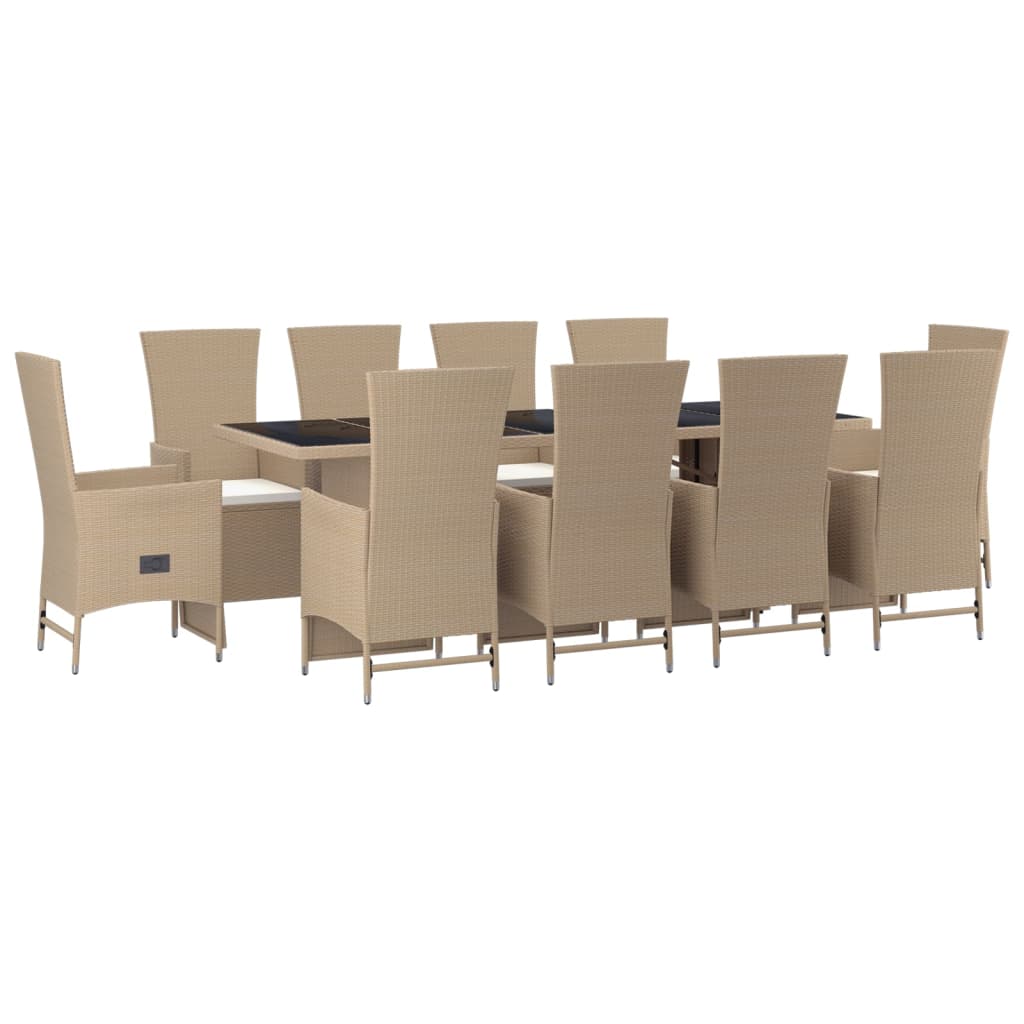 Set da Pranzo da Giardino 11 pz con Cuscini Beige in Polyrattan - homemem39