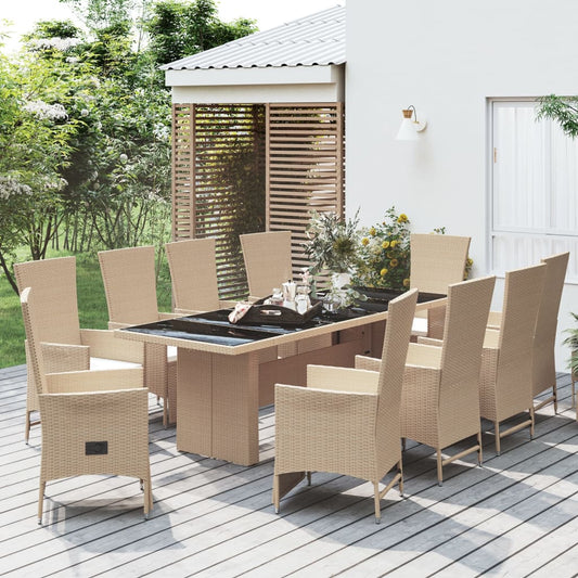 Set da Pranzo da Giardino 11 pz con Cuscini Beige in Polyrattan - homemem39