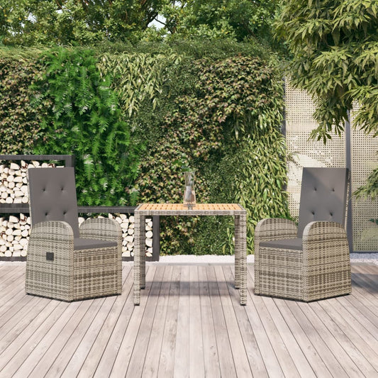 Set da Pranzo da Giardino 3 pz con Cuscini in Polyrattan Grigio - homemem39
