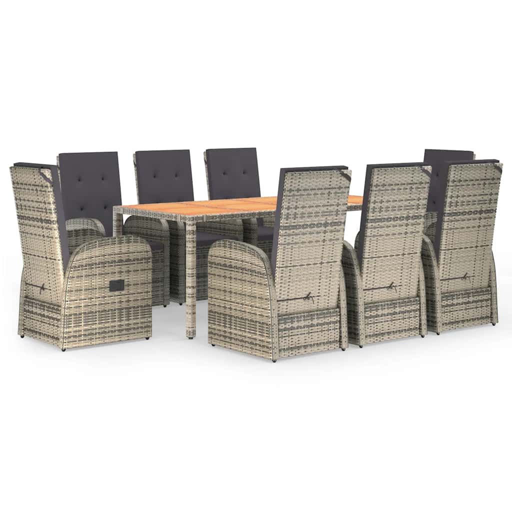 Set da Pranzo da Giardino 9 pz con Cuscini in Polyrattan Grigio | homemem39