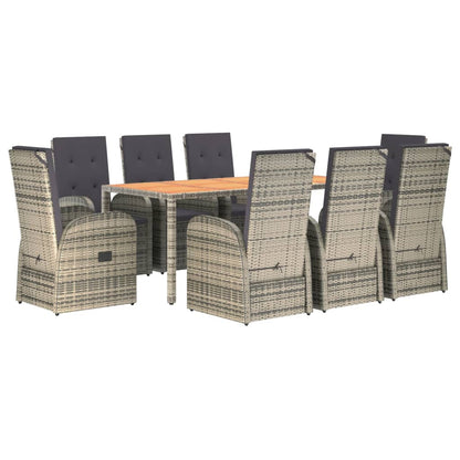 Set da Pranzo da Giardino 9 pz con Cuscini in Polyrattan Grigio | homemem39