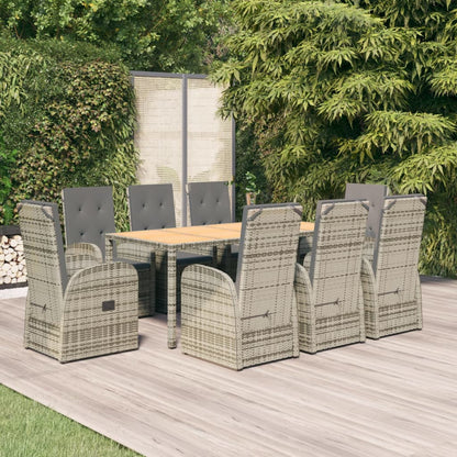 Set da Pranzo da Giardino 9 pz con Cuscini in Polyrattan Grigio | homemem39