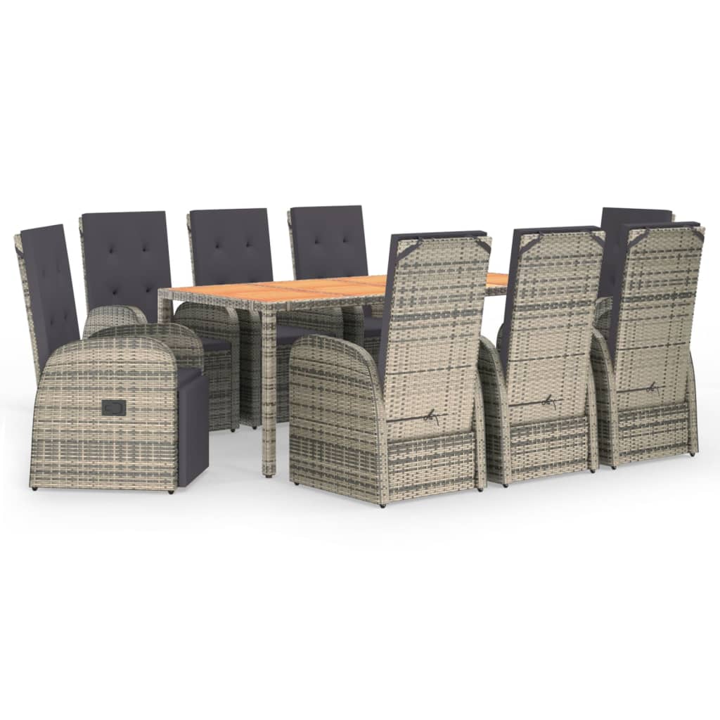 Set da Pranzo da Giardino 9 pz con Cuscini in Polyrattan Grigio - homemem39